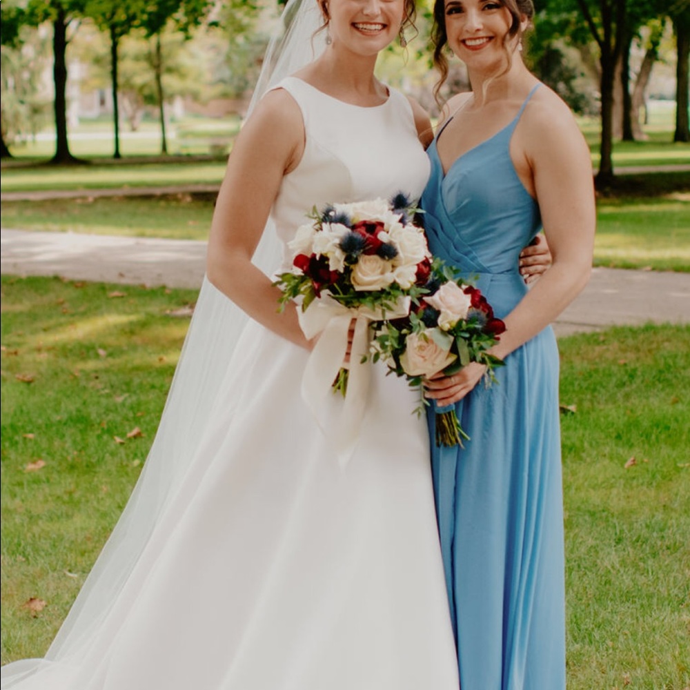 Azazie bridesmaid dress, slate blue, chiffon